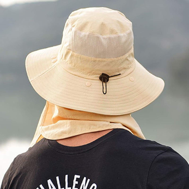 Outrip Fishing Hat for Men & Women, Outdoor UV Sun Protection Wide Brim Hat with Face Cover & Neck Flap Khaki - Image 3